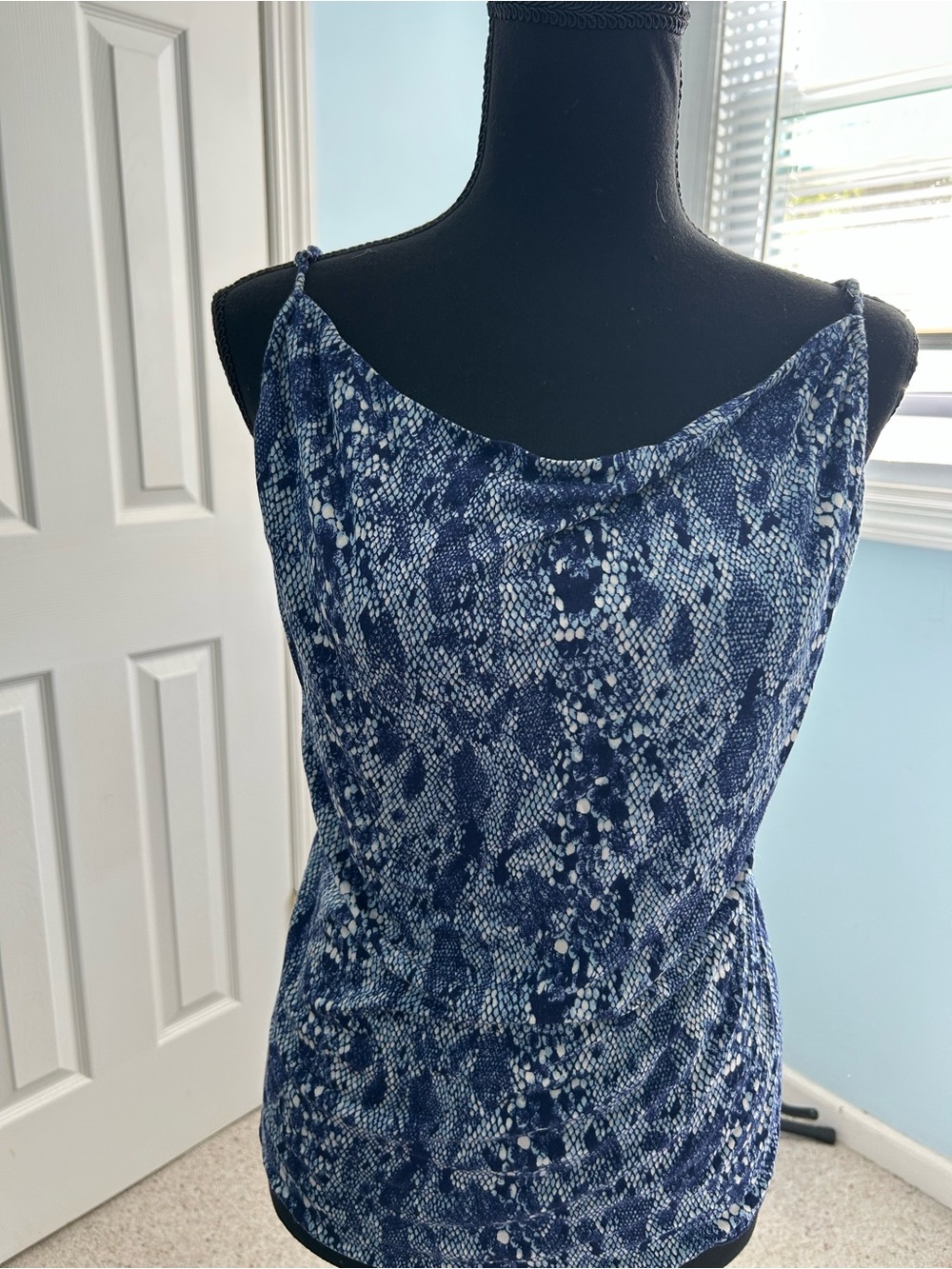 T.J.Maxx Navy and White Strapless-Look Cowl top
